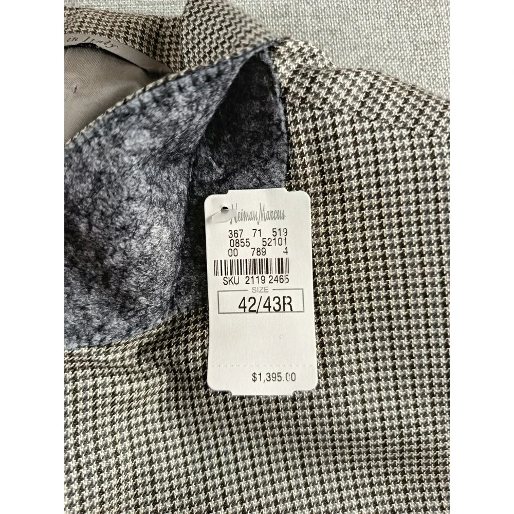 Canali 1934 Sport Coat Mens 44 Beige Houndstouth Wool Silk Blazer Jacket Italy